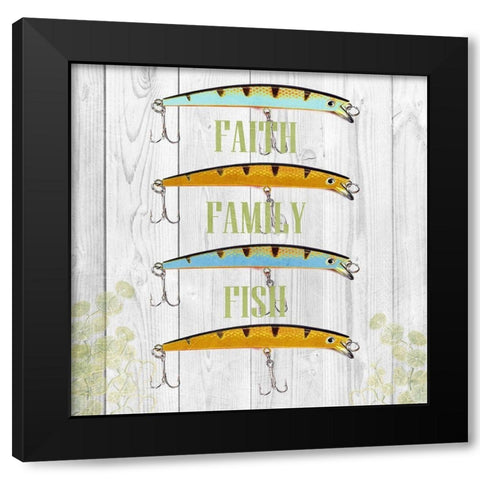 Faith Family Fish Black Modern Wood Framed Art Print with Double Matting by Lewis, Sheldon
