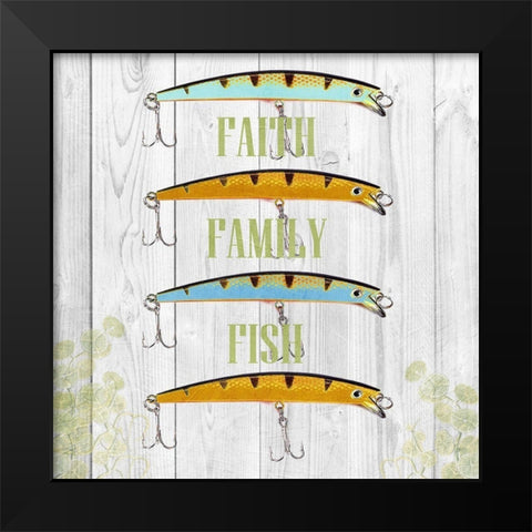 Faith Family Fish Black Modern Wood Framed Art Print by Lewis, Sheldon