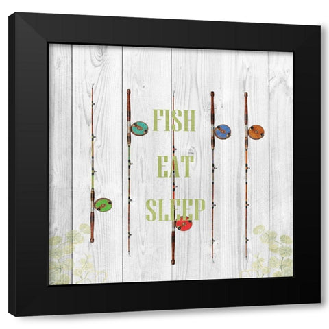 Fish Eat Sleep Black Modern Wood Framed Art Print by Lewis, Sheldon