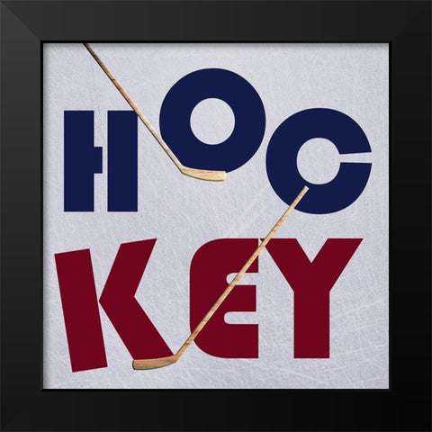 Hockey Play Black Modern Wood Framed Art Print by Lewis, Sheldon