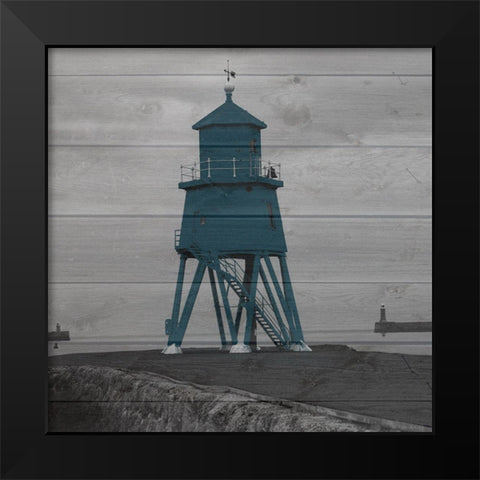 Lighthouse Blue Black Modern Wood Framed Art Print by Lewis, Sheldon