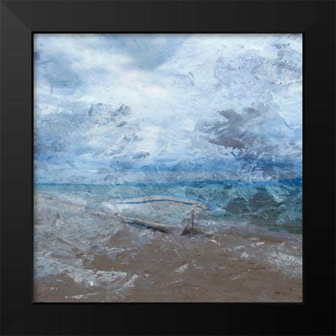 Row Boat At The Coast Black Modern Wood Framed Art Print by Lewis, Sheldon