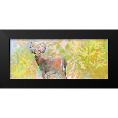 Deer With Magnolia Black Modern Wood Framed Art Print by Butcher, Sarah