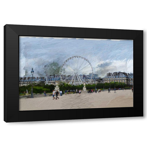 Paris Louvre Ferris Wheel Black Modern Wood Framed Art Print with Double Matting by Butcher, Sarah