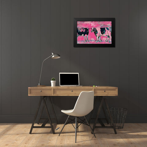 Pink Cows 1 Black Modern Wood Framed Art Print by Butcher, Sarah