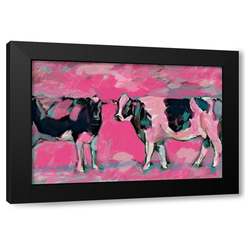 Pink Cows 1 Black Modern Wood Framed Art Print with Double Matting by Butcher, Sarah