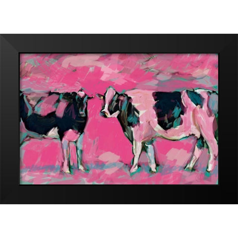 Pink Cows 1 Black Modern Wood Framed Art Print by Butcher, Sarah
