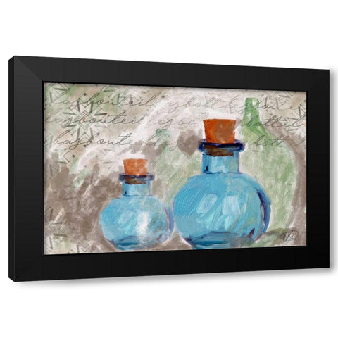 Blue Glass Bottles Black Modern Wood Framed Art Print by Butcher, Sarah