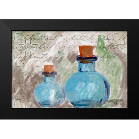 Blue Glass Bottles Black Modern Wood Framed Art Print by Butcher, Sarah