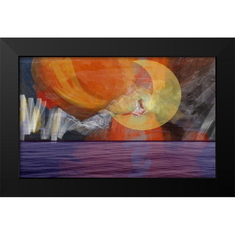 Girl On The Moon Black Modern Wood Framed Art Print by Butcher, Sarah