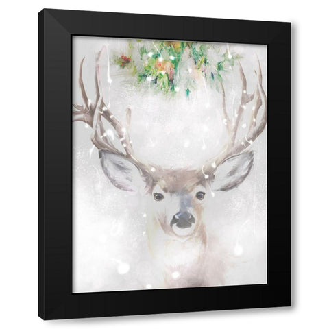 Festive Deer Black Modern Wood Framed Art Print by Butcher, Sarah