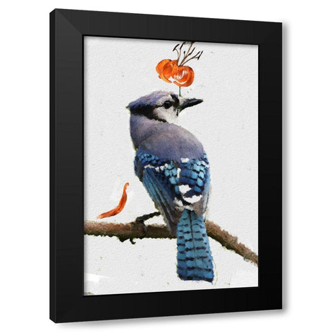 Flowering Blue Jay Black Modern Wood Framed Art Print with Double Matting by Butcher, Sarah