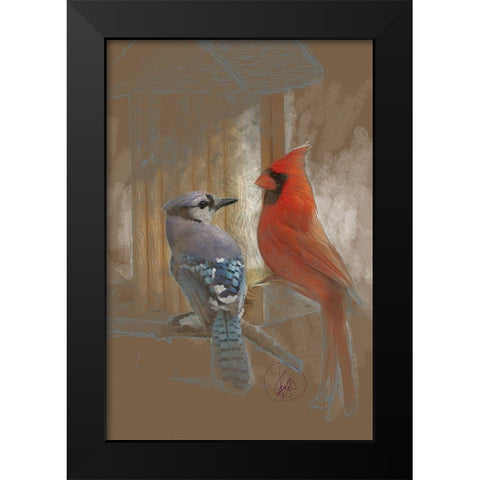 Perched Buddies Black Modern Wood Framed Art Print by Butcher, Sarah