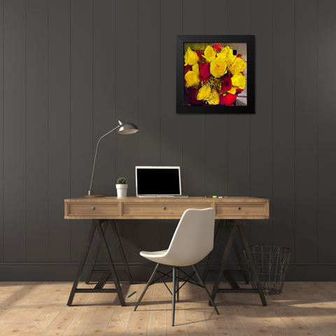 Yellow And Red Roses Black Modern Wood Framed Art Print by Butcher, Sarah