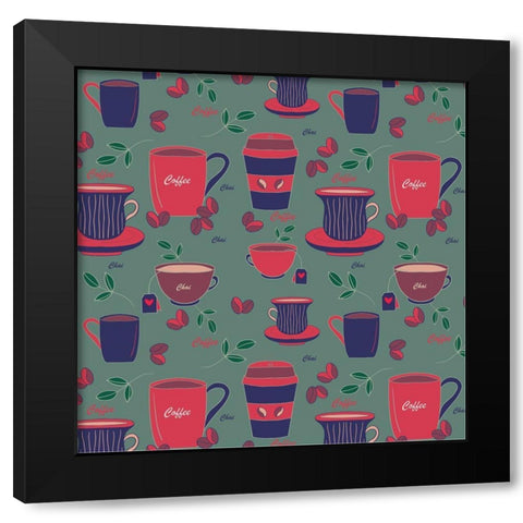 Coffee Tea Love Black Modern Wood Framed Art Print by Swati, Siotia