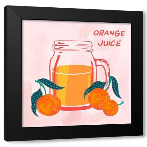 Orange Juice Black Modern Wood Framed Art Print by Swati, Siotia