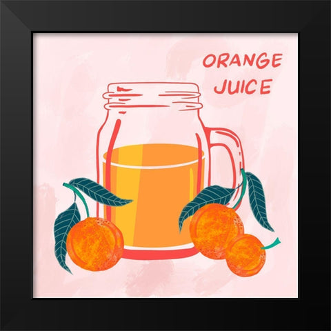 Orange Juice Black Modern Wood Framed Art Print by Swati, Siotia