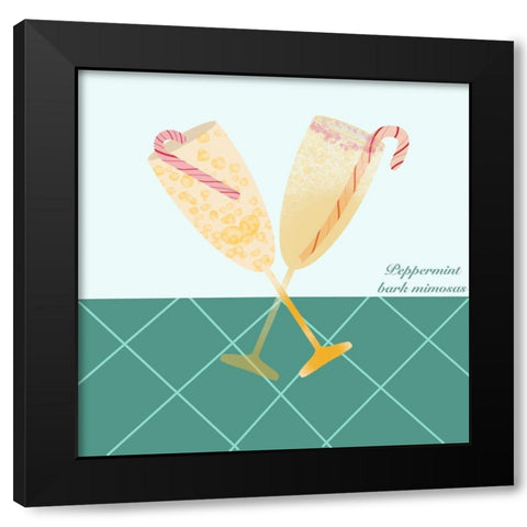 Peppermint Mimosas Black Modern Wood Framed Art Print by Swati, Siotia