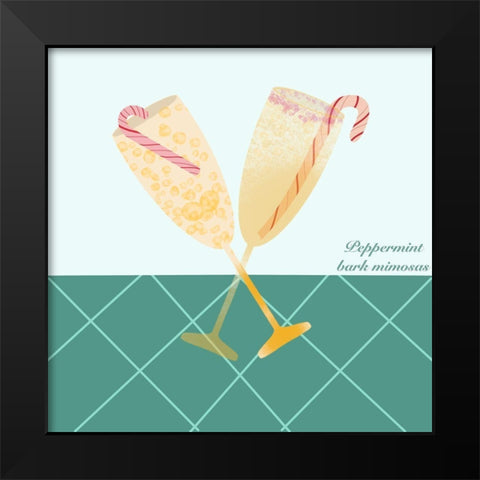 Peppermint Mimosas Black Modern Wood Framed Art Print by Swati, Siotia