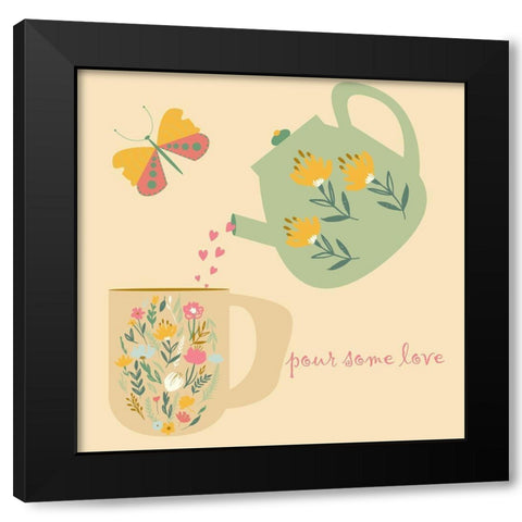 Pour Some Love Black Modern Wood Framed Art Print by Swati, Siotia