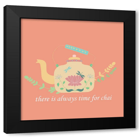 Time For Chai Black Modern Wood Framed Art Print with Double Matting by Swati, Siotia
