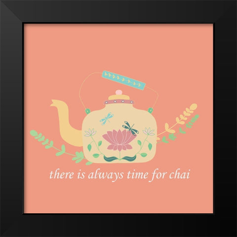 Time For Chai Black Modern Wood Framed Art Print by Swati, Siotia