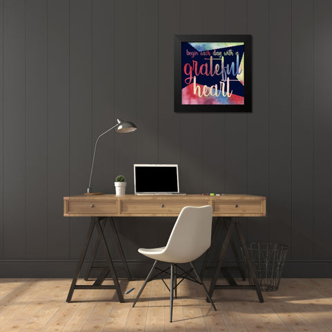 Rainbow Grateful Heart Black Modern Wood Framed Art Print by Stella & Jack Studio