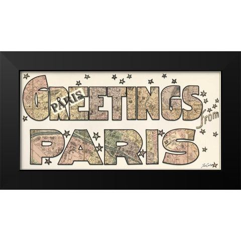 Greetings From Paris Black Modern Wood Framed Art Print by Carlson, Tina