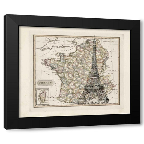 Eiffel Tower Map Black Modern Wood Framed Art Print by Carlson, Tina