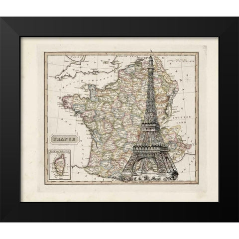 Eiffel Tower Map Black Modern Wood Framed Art Print by Carlson, Tina