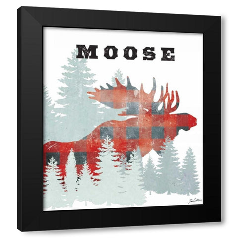 Plaid Moose Black Modern Wood Framed Art Print by Carlson, Tina