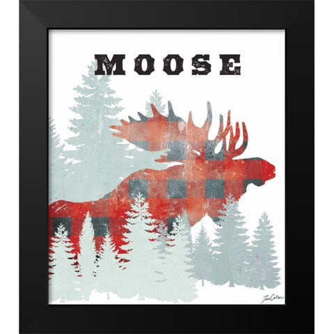 Plaid Moose Black Modern Wood Framed Art Print by Carlson, Tina