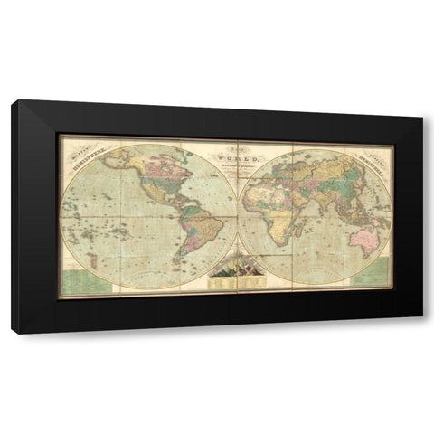 Tattered World Map Black Modern Wood Framed Art Print with Double Matting by Carlson, Tina