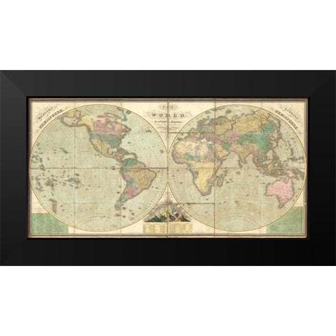Tattered World Map Black Modern Wood Framed Art Print by Carlson, Tina