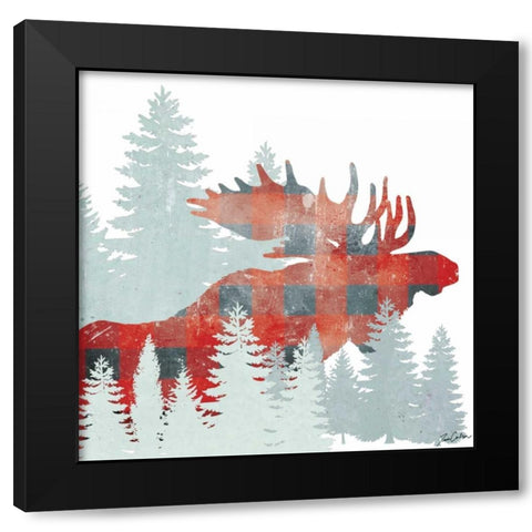 Moose Plaid Forest Black Modern Wood Framed Art Print by Carlson, Tina