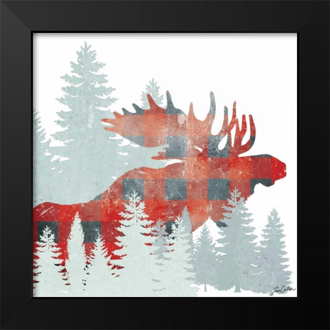 Moose Plaid Forest Black Modern Wood Framed Art Print by Carlson, Tina