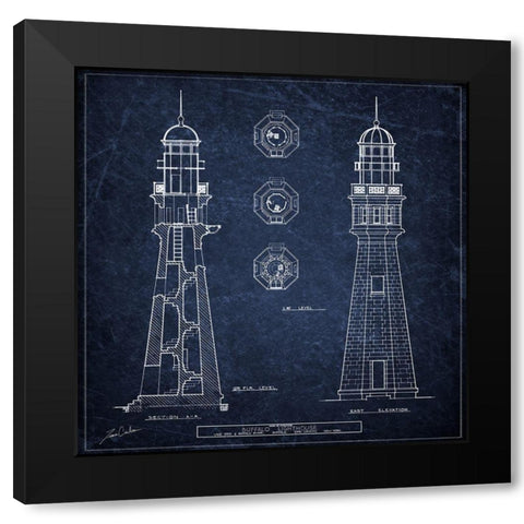 Buffalo Lighthouse Navy Black Modern Wood Framed Art Print with Double Matting by Carlson, Tina