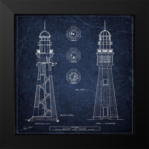 Buffalo Lighthouse Navy Black Modern Wood Framed Art Print by Carlson, Tina