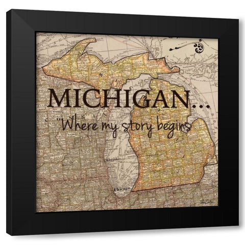 Story Michigan Black Modern Wood Framed Art Print with Double Matting by Carlson, Tina