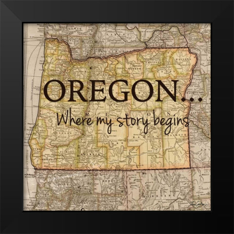 Story Oregon Black Modern Wood Framed Art Print by Carlson, Tina