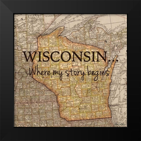 Story Wisconsin Black Modern Wood Framed Art Print by Carlson, Tina
