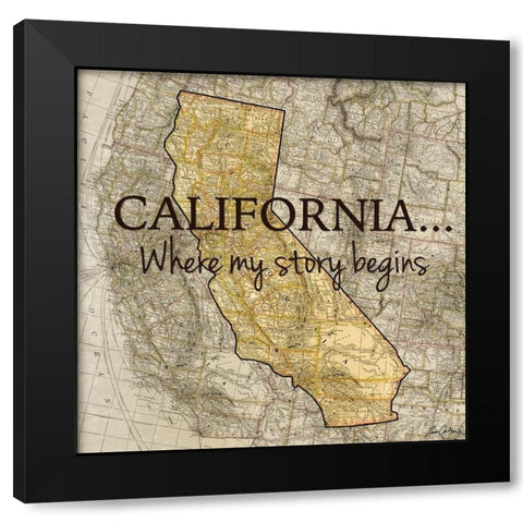 Story California Black Modern Wood Framed Art Print by Carlson, Tina