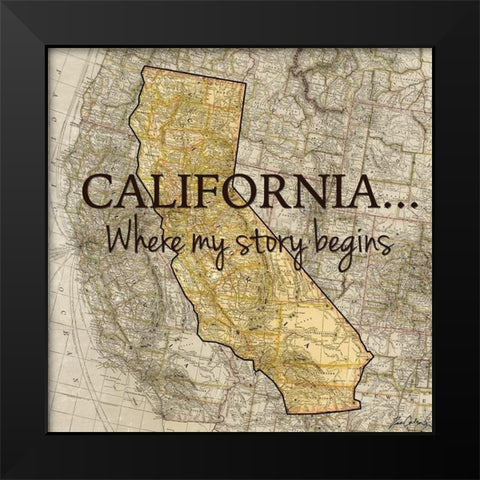 Story California Black Modern Wood Framed Art Print by Carlson, Tina