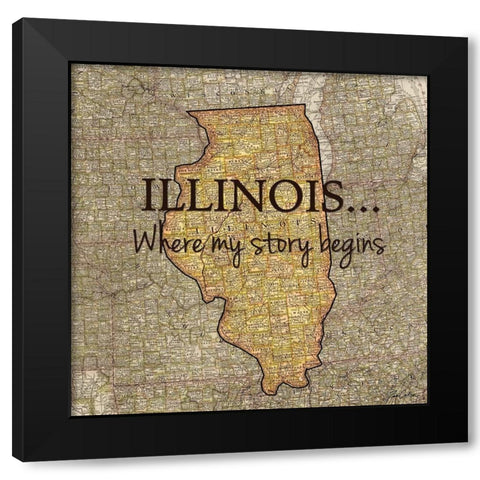 Story Illinois Black Modern Wood Framed Art Print by Carlson, Tina