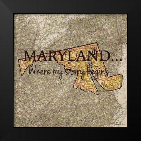 Story Maryland Black Modern Wood Framed Art Print by Carlson, Tina