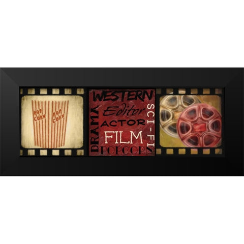 POPCORN AND FILM REEL Black Modern Wood Framed Art Print by Greene, Taylor