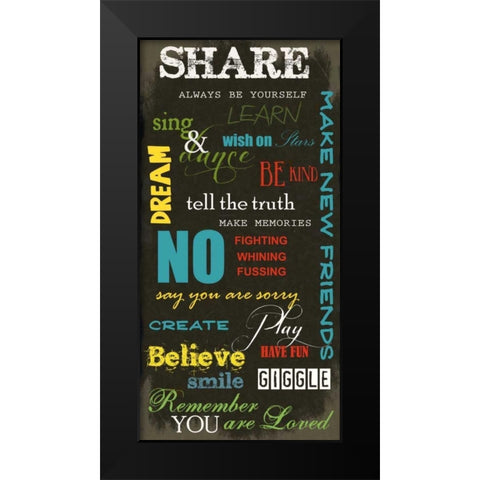 KIDS RULES Black Modern Wood Framed Art Print by Greene, Taylor