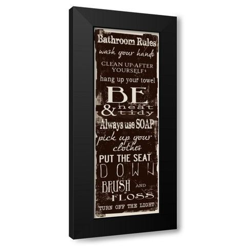 Bathroom Rules Chocolate White Black Modern Wood Framed Art Print by Greene, Taylor