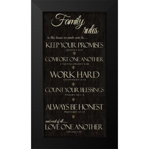 FAMILY RULES SCRIPTURES Black Modern Wood Framed Art Print by Greene, Taylor