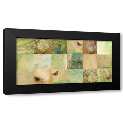 Peacock 18 Patch Black Modern Wood Framed Art Print by Greene, Taylor